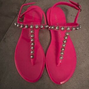 NWOT Women's - Stuart Weitzman Goldie Pearl Crystal Pink Jelly Sandals, Size 7